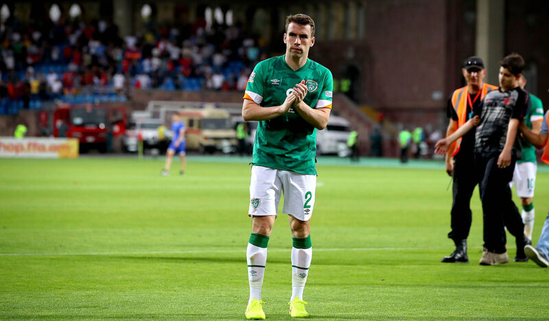Ireland’s Seamus Coleman looks dejected after the Nations League game against Armenia in Yerevan Picture: INPHO/Ryan Byrne
