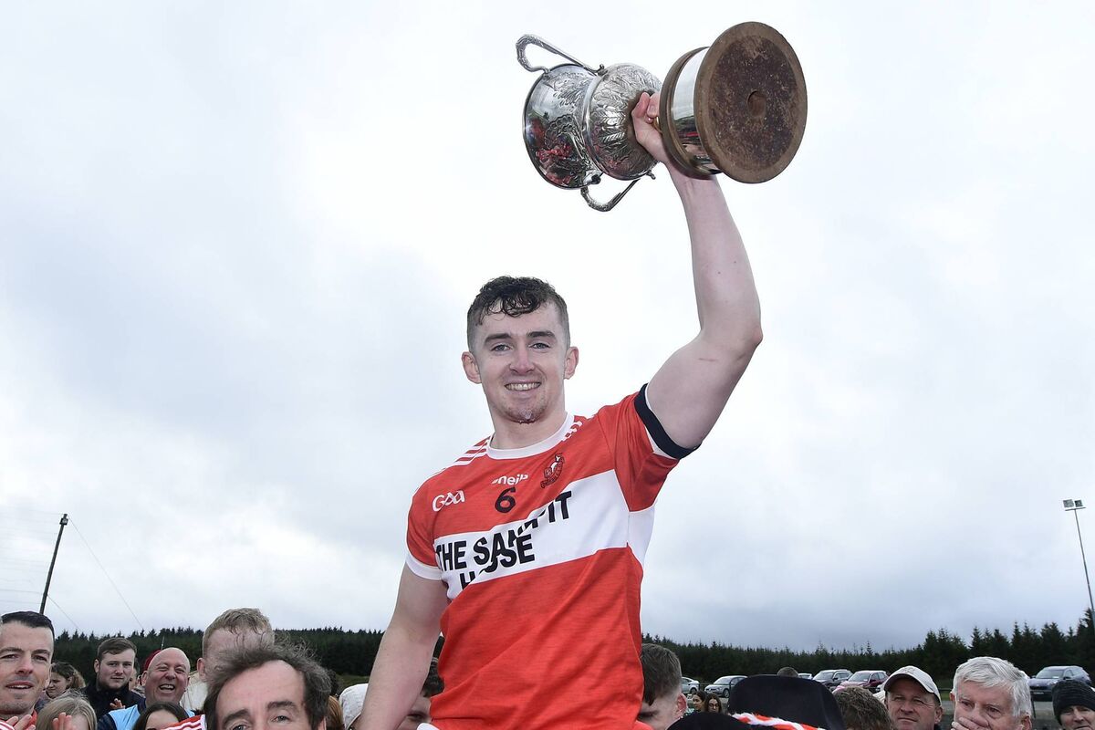 Dromtarriffe captain Jack Murphy raises aloft the John Joe Brosnan Memorial Cup after victory in the E Tarrant &amp; Sons Skoda Dealer Duhallow JAHC Final. Picture John Tarrant 