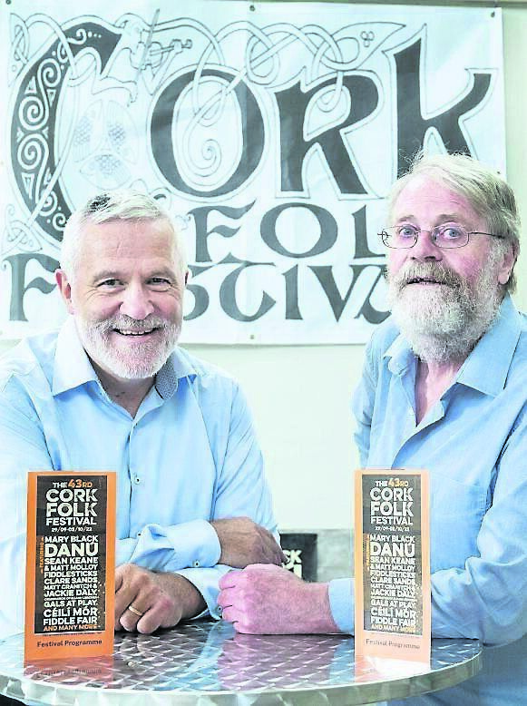 William Hammond and Jim Walsh at the Cork Folk Festival launch at St Peter’s Church on North Main St. Pic: Gerard McCarthy