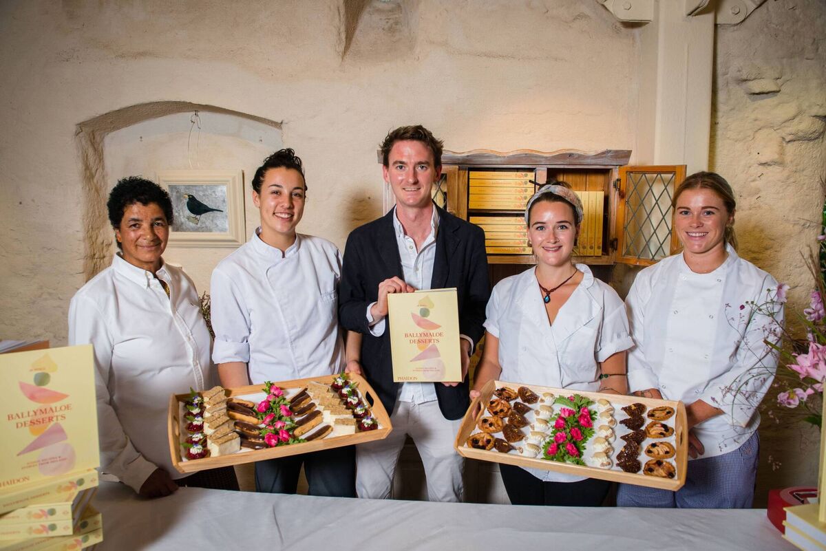 Ballymaloe dessert team Anne Healy, Camille Tabu, JR Ryall, Eimear Louth and Beth O’Brien pictured at the launch of “Ballymaloe Desserts” by JR Ryall in The Grainstore at Ballymaloe. Picture: Joleen Cronin