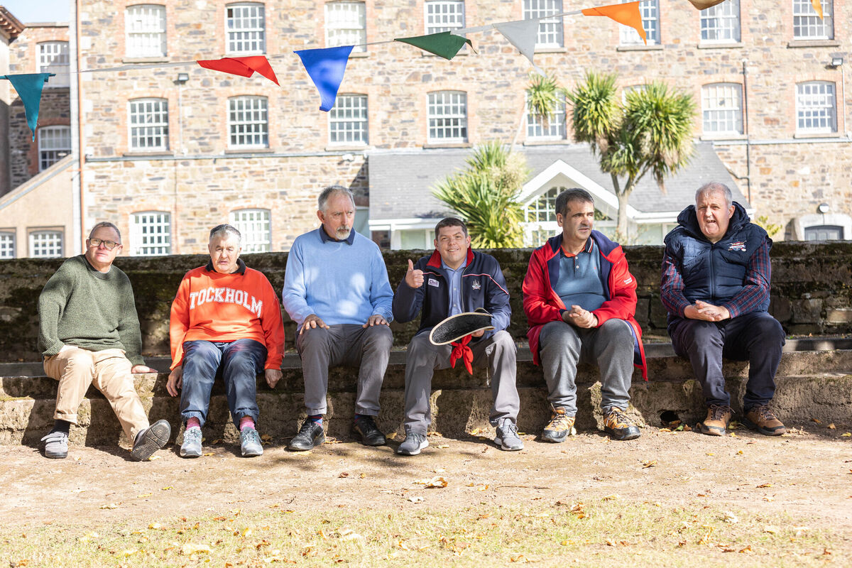 Residents of St Raphael’s St Rapheals Youghal Noel Mulcahy, Mary McCoy, John McCarthy, Eoin O’Donovan, Tim Cahill and Kevin Power at the celebration of St Raphael’s campus in Youghal to the successful move to community living. Photo Darragh Kane