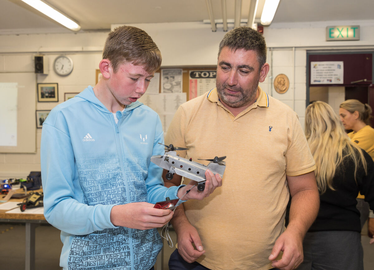 Cían and Daniel Young from Cobh in the engineering room during the open night that was held in St. Peter's Community School in Passage West, Co. Cork. Picture David Creedon