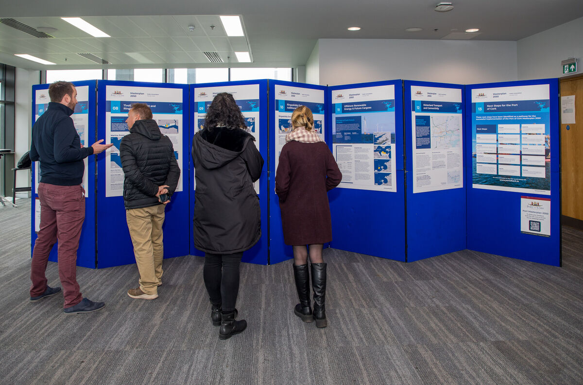 Members of the public view future plans for the harbour at the Port of Cork’s public consultation day that was held at Páirc Uí Chaoimh, Cork. - Picture David Creedon