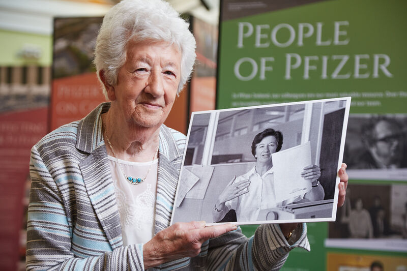 Retired Pfizer employee, Ms Kay Walsh at the opening of an exhibition of Pfizer 50 - A celebration of Pfizer's 50 year history in Ireland. Kay was one of the first employees at the Ringaskiddy site, Cork when it opened in 1969. Picture: Miki Barlok Retired Pfizer employee, Ms Kay Walsh at the opening of an exhibition of Pfizer 50 - A celebration of Pfizer's 50 year history in Ireland. Kay was one of the first employees at the Ringaskiddy site, Cork when it opened in 1969. Picture: Miki Barlok