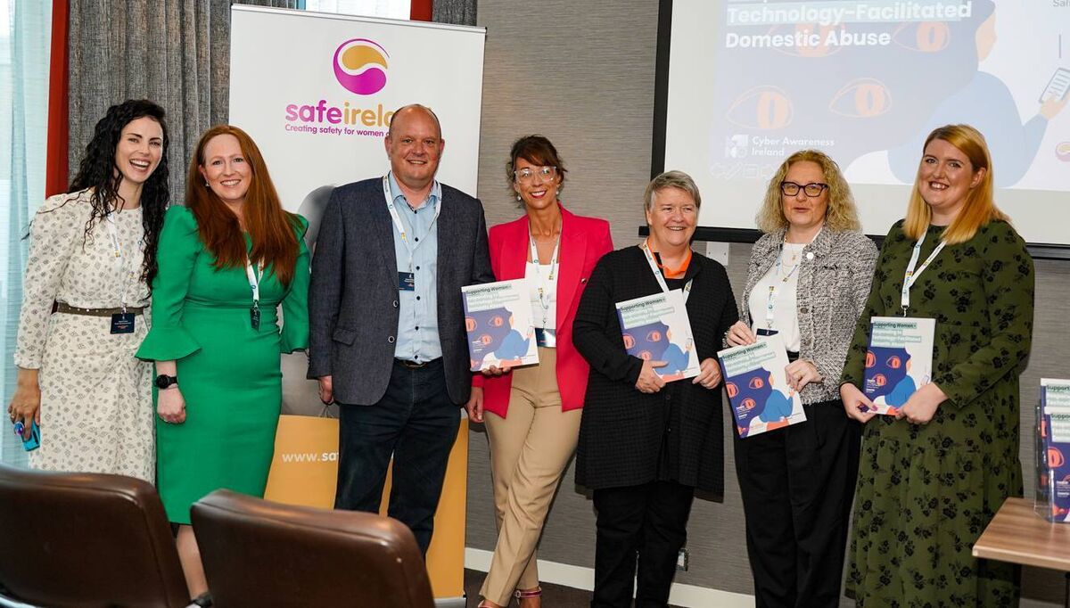 Joanne O’Connor (Hewlett Packard Enterprise &amp; Cyber Awareness Ireland), Annie Hennelly (Hewlett Packard Enterprise &amp; Cyber Awareness Ireland), Connor McEnroe (Hewlett Packard Enterprise) Claire Kearney (Safe Ireland) Mary McDermott (Safe Ireland) Deborah O’Flynn (Oss Cork) and Ruth Lehane (YANA North Cork Domestic Violence Project) , pictured at launch of ‘Supporting Women: Responding to Technology-Facilitated Domestic Abuse’ in Cork. Wednesday 5 October. Picture: Jean Claude Photography