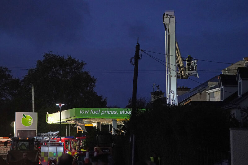 Emergency services continue their work at the scene of an explosion at Applegreen service station in the village of Creeslough in Co Donegal, where at least three people have died. Picture date: Saturday October 8, 2022.