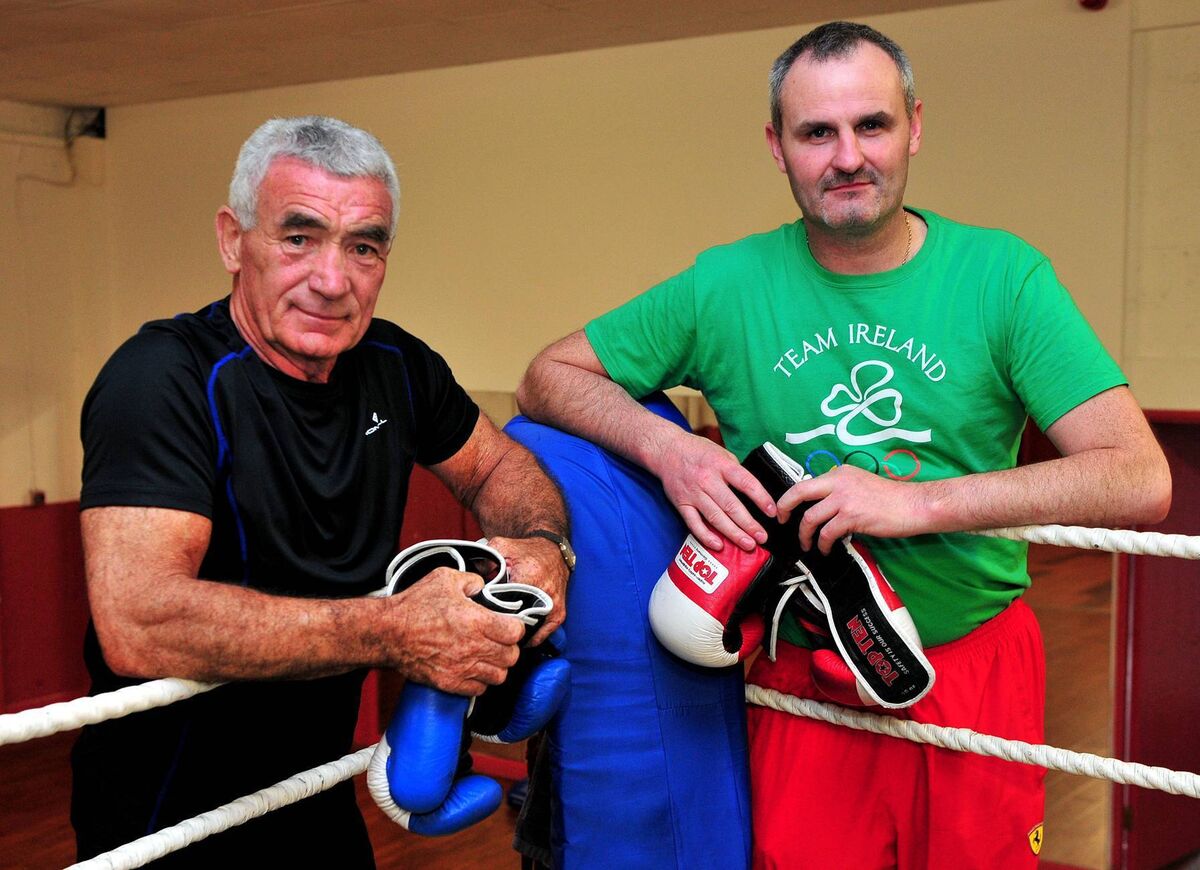 Tom Kelleher, Head Coach at Glen BC, on left, pictured ringside with fellow Glen BC Coach and respected referee Bob O'Driscoll. Picture: Doug Minihane