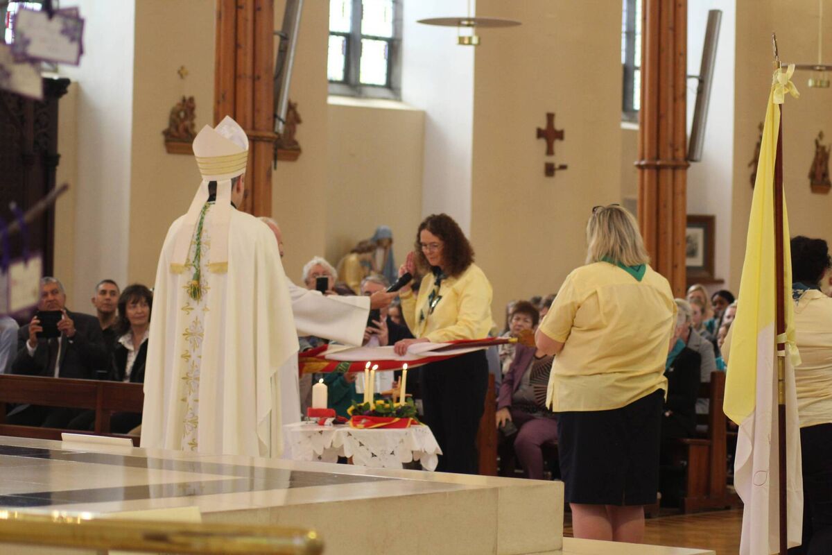 Julie Donnelly with Bishop Fintan Gavin.