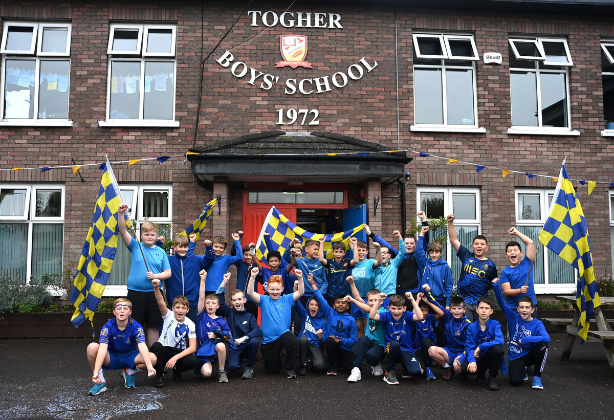 Boys from Togher Boys NS go ‘Blue’ in support of St Finbarr’s, who are playing in the county final this weekend.