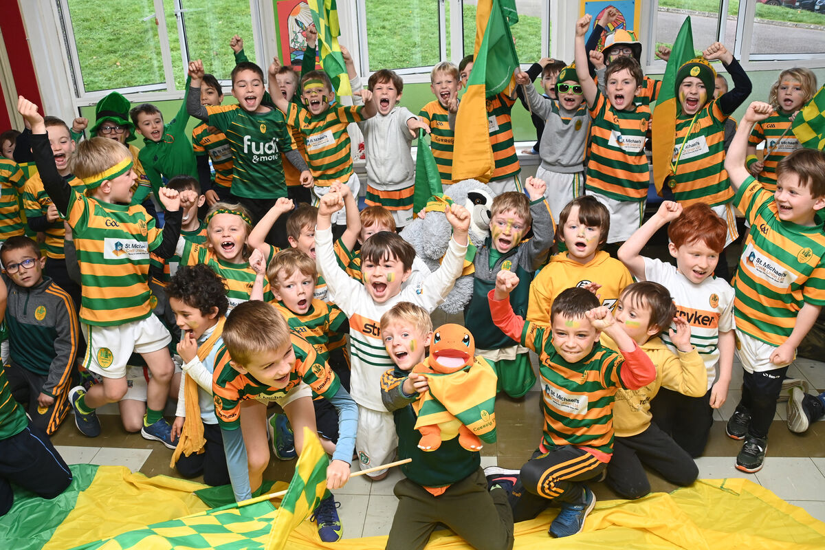  Pupils are all set to cheer on Blackrock in the County final against The 'Barrs at Pairc Ui Chaoimh on Sunday. Girls and boys from Beaumont GNS and BNS wore the colours of Blackrock National Hurling Club at school on Thursday. Pic; Larry Cummins