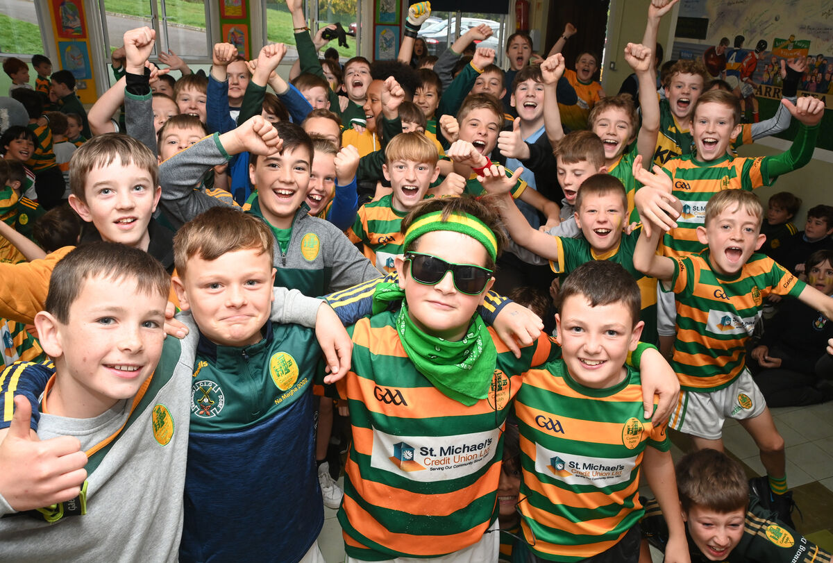  Ben Hogan, Conor Brown, Joe Brown, and Brian O'Callaghan and the boys are all set to cheer on Blackrock in the County final against The 'Barrs at Pairc Ui Chaoimh on Sunday. Girls and boys from Beaumont GNS and BNS wore the colours of Blackrock National Hurling Club at school on Thursday. Pic; Larry Cummins