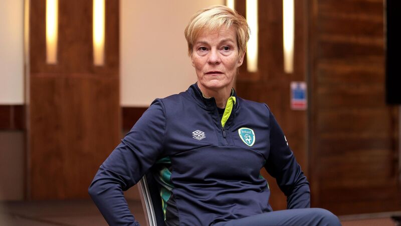 Republic of Ireland manager Vera Pauw speaks to the media about the chant scanda. Picture: NPHO/Laszlo Geczo