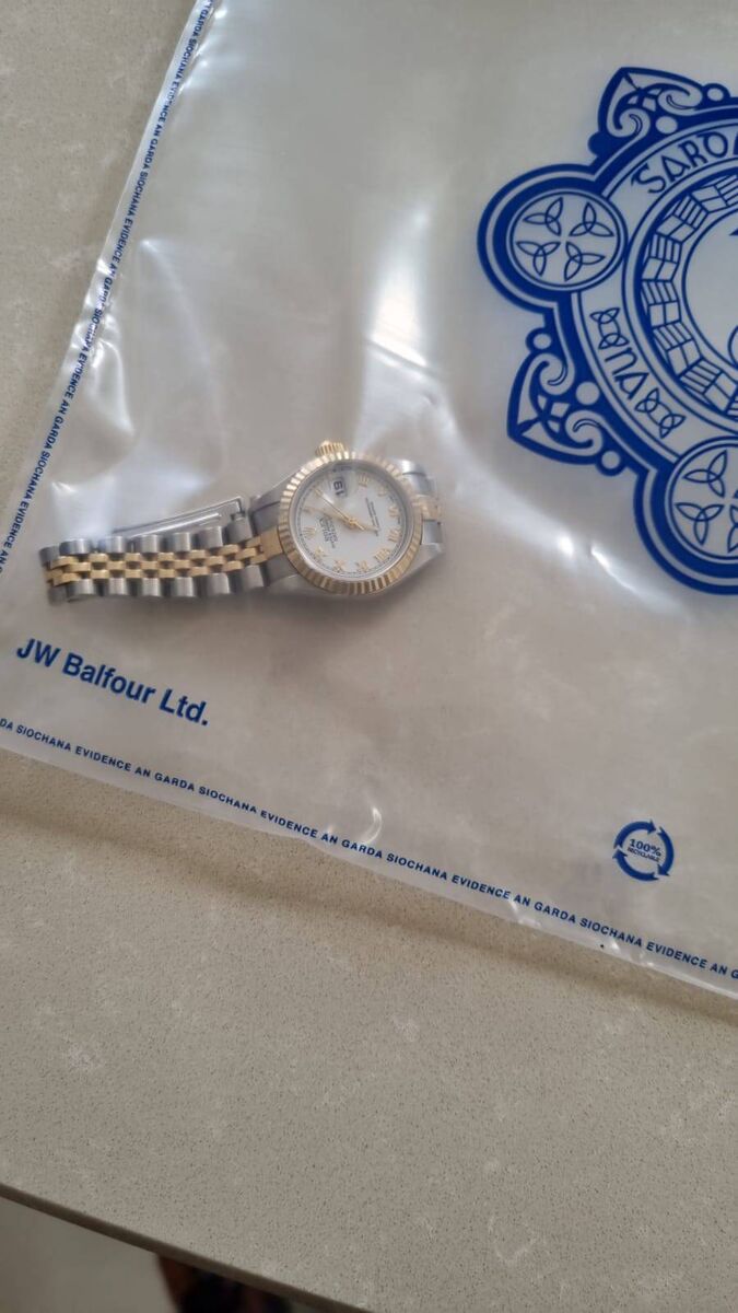 A Rolex watch seized during criminal Assets Bureau Search Operation across Donegal, Limerick and Cork on Friday 14 October. Picture: An Garda Síochána