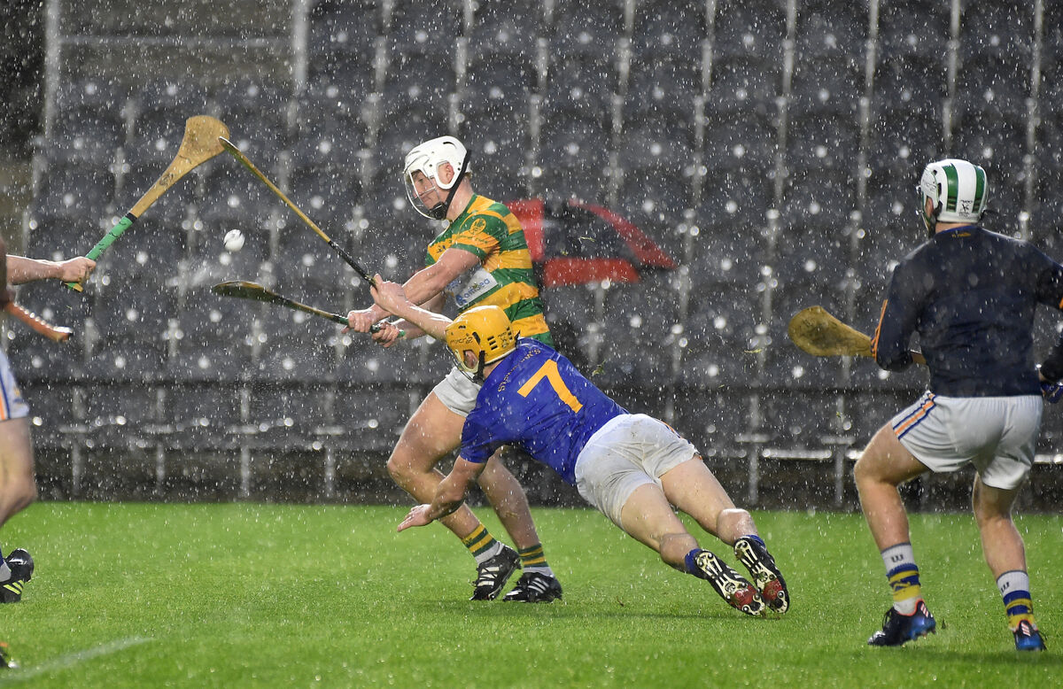  St Finbarr's Billy Hennessy gets in a good block on Robbie Cotter of Blackrock in the Co-op SuperStores Cork Premier SHC final at Páirc Uí Chaoimh. Picture: Dan Linehan