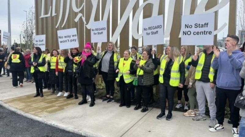 Staff at Liffey Valley Shopping Centre protest against new parking charges Staff at Liffey Valley Shopping Centre protest against new parking charges