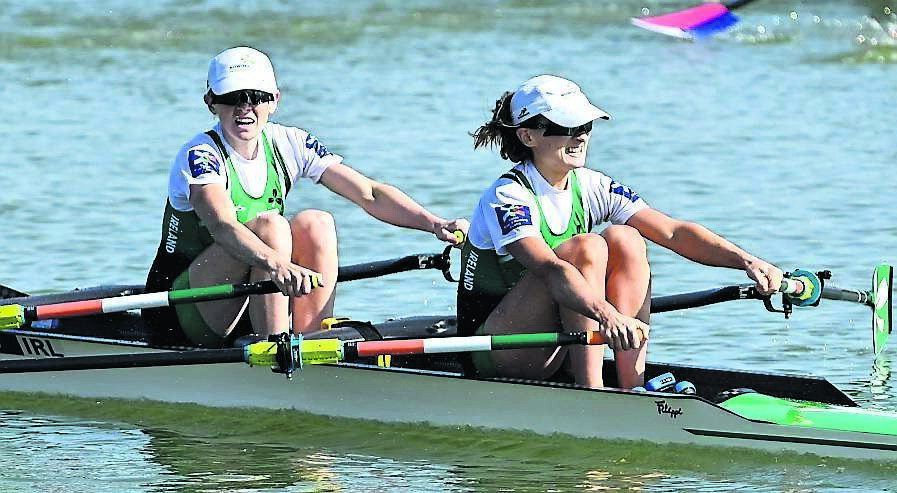 Racing hard: Aoife Casey, left, and Margaret Cremen dig deep and take World bronze.