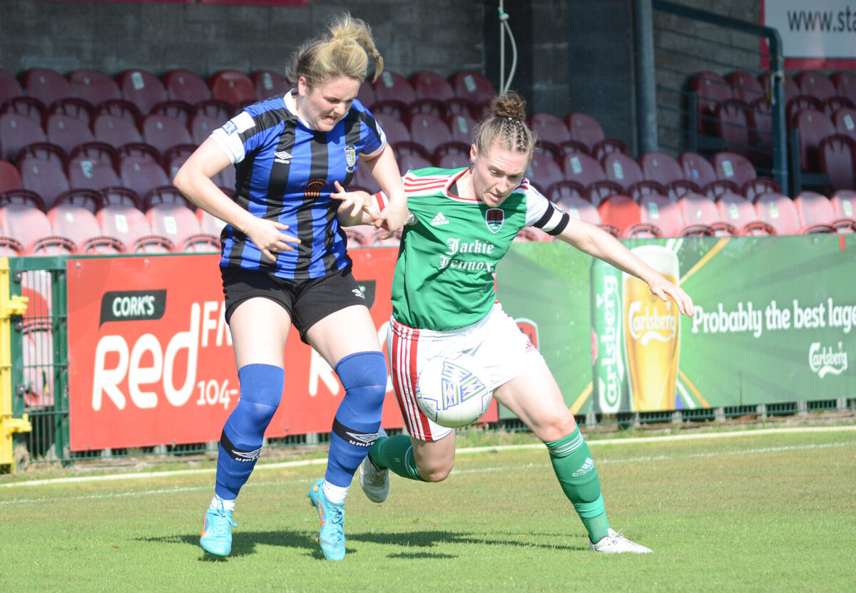 Cork City's Becky Cassin clashes with Athlone Town's Kelsey Monroe tussle for a loose ball. Picture: Howard Crowdy