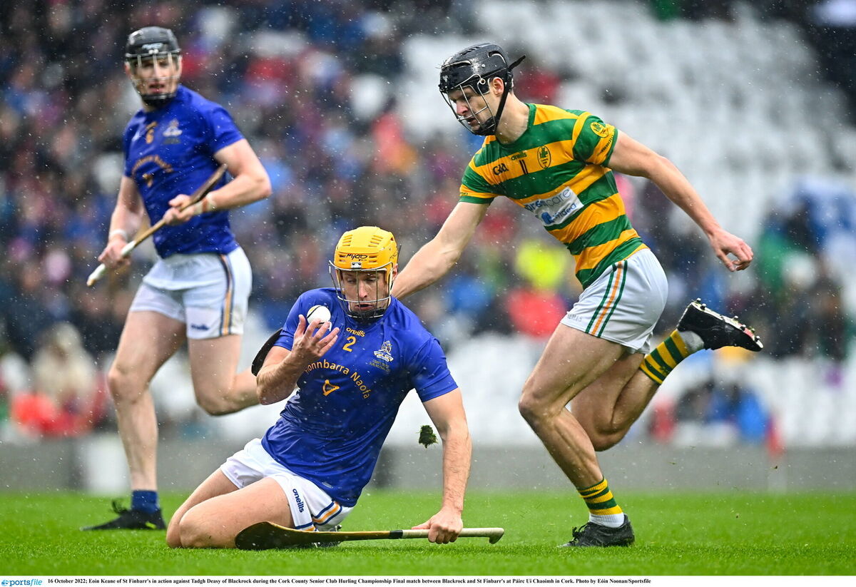 Eoin Keane of St Finbarr's in action against Tadhg Deasy of Blackrock at Páirc Uí Chaoimh last weekend. Picture: Eóin Noonan/Sportsfile