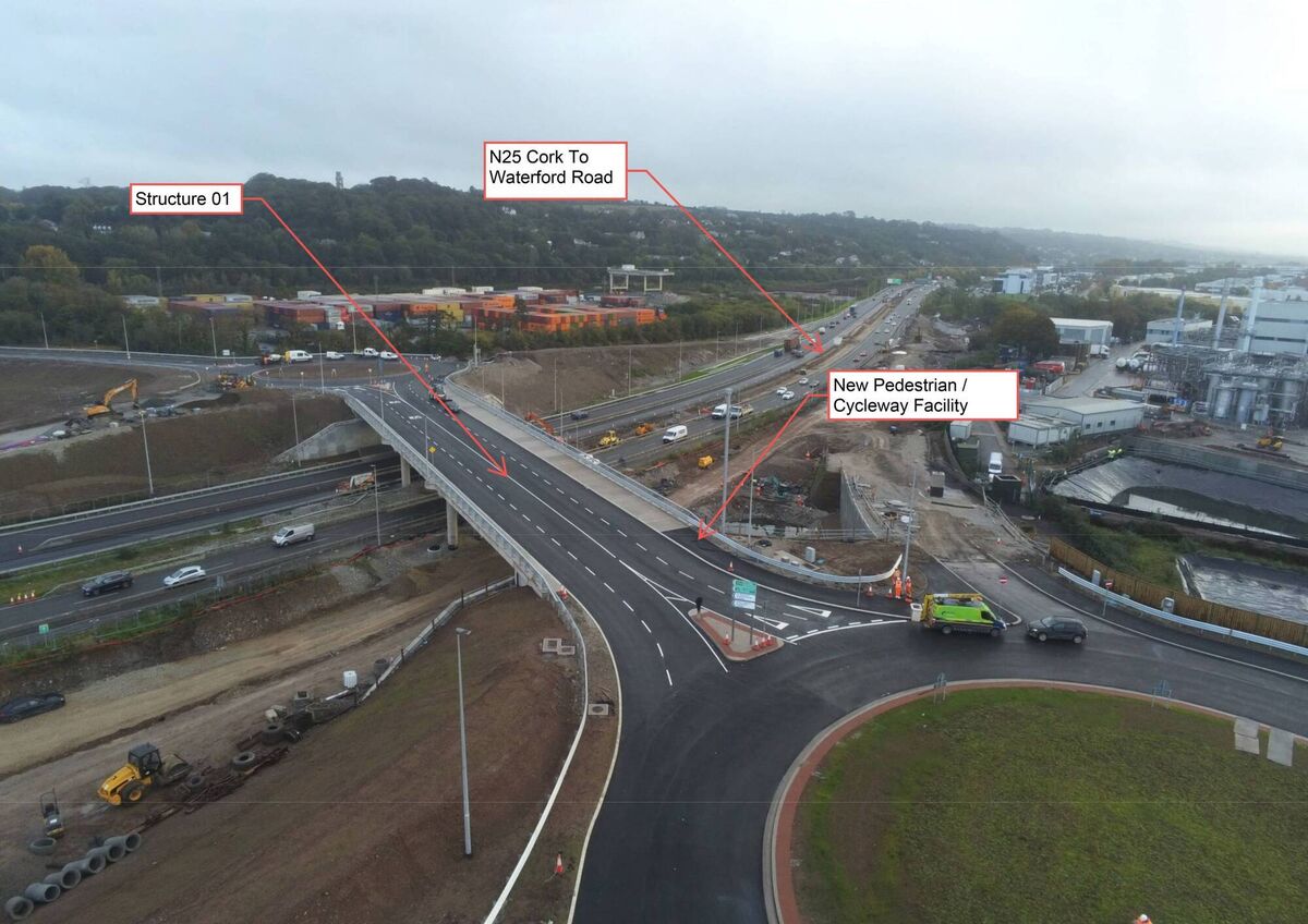 A photograph showing the new Structure 01 facing Northeast. Motorists traveling between Little Island and Bury's Bridge will be able to use this route from Monday 24th October 2022. A series of photos showing one of the new links at the Dunkettle interchange which is due to open to the public on Monday, providing access to eastbound traffic to Little Island. A photograph showing the new Structure 01 facing Northeast. Motorists traveling between Little Island and Bury's Bridge will be able to use this route from Monday 24th October 2022. A series of photos showing one of the new links at the Dunkettle interchange which is due to open to the public on Monday, providing access to eastbound traffic to Little Island.