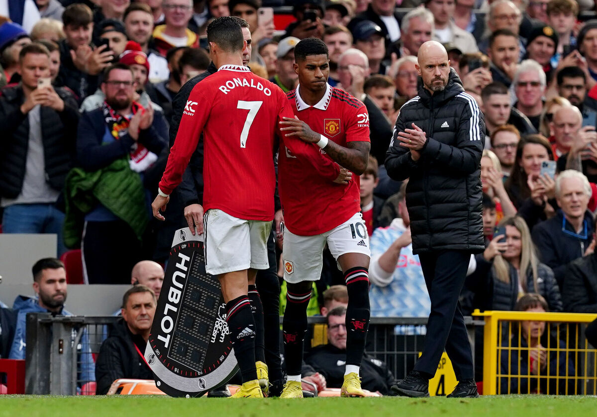 Manchester United's Cristiano Ronaldo is substituted for Marcus Rashford during the Premier League draw against Newcastle United at Old Trafford, Manchester. Picture: Martin Rickett/PA Wire.