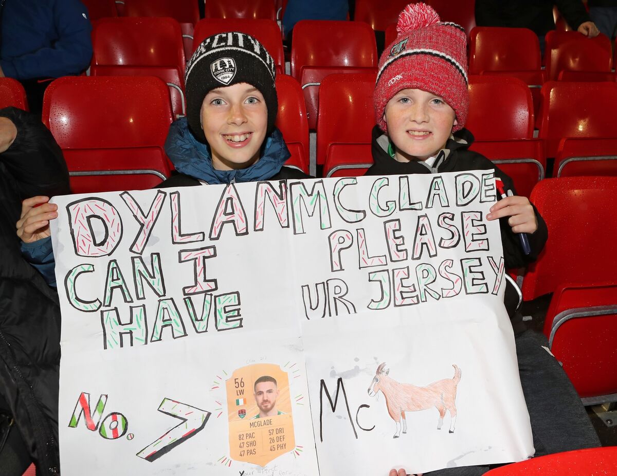  Ben O'Regan and Charlie O'Sullivan, both Clonakilty, at Turner's Cross to celebrate Cork City FC winning the First Division title. Picture: Jim Coughlan.