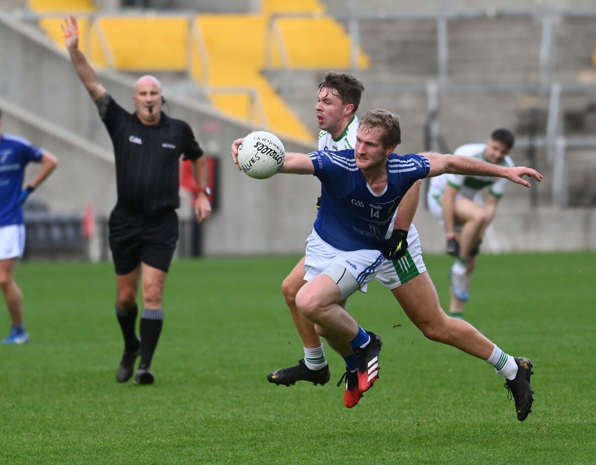 Bantry Blues' Ruairí Deane is fouled by Kanturk's Darren Browne. Picture: Eddie O'Hare Bantry Blues' Ruairí Deane is fouled by Kanturk's Darren Browne. Picture: Eddie O'Hare