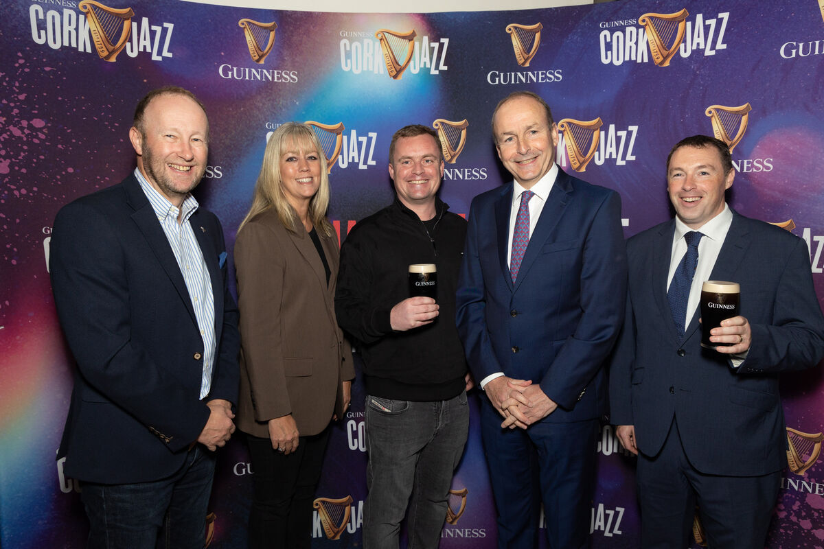 Rory Sheridan, Hilary Quinn, Diageo Ireland, Mark Murphy, festival director, an Taoiseach Micheál Martin, and Colin Penny, Diageo Ireland, at the opening night of the Guinness Cork Jazz Festival in St Peter's in the city centre. Pic: Darragh Kane Rory Sheridan, Hilary Quinn, Diageo Ireland, Mark Murphy, festival director, an Taoiseach Micheál Martin, and Colin Penny, Diageo Ireland, at the opening night of the Guinness Cork Jazz Festival in St Peter's in the city centre. Pic: Darragh Kane