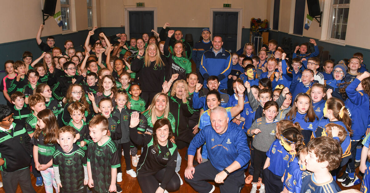Staff and pupils from Bunscoil Chriost Ri at Turners Cross sporting rival jerseys as Nemo Rangers and St Finbarrs contest the Senior Football County Final this Sunday. Picture: Howard Crowdy Staff and pupils from Bunscoil Chriost Ri at Turners Cross sporting rival jerseys as Nemo Rangers and St Finbarrs contest the Senior Football County Final this Sunday. Picture: Howard Crowdy