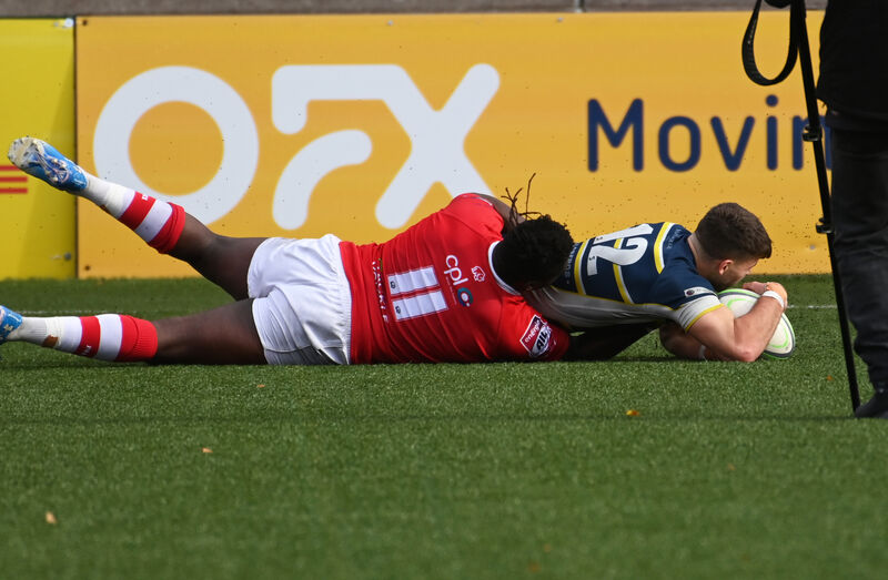 Dolphin's Cam Shaughnessy scores a try against UL Bohemians. Picture: Eddie O'Hare