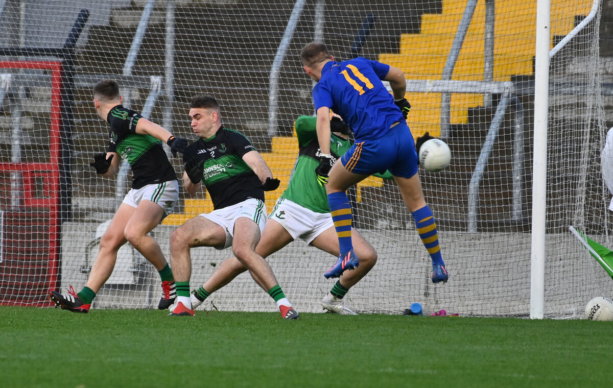 Nemo Rangers goalkeeper Micheál Aodh Martin saves from St Finbarr's Steven Sherlock. Picture: Eddie O'Hare