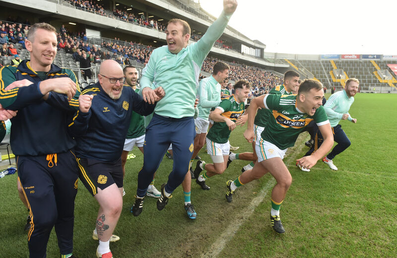 St Michael's manager Dave Egan celebrates after defeating Knocknagree. Picture: Eddie O'Hare