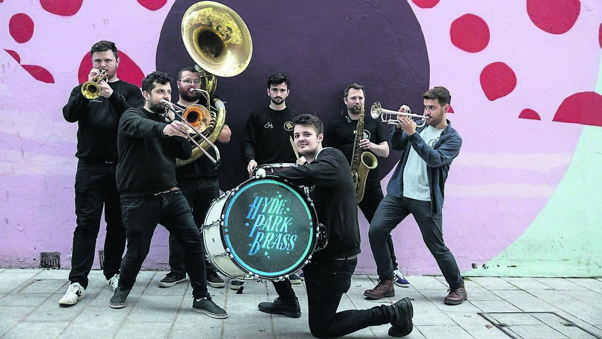 The Hyde Park Brass performing on Harley’s Street beside The Metropole Hotel for the Guinness Cork Jazz Festival.