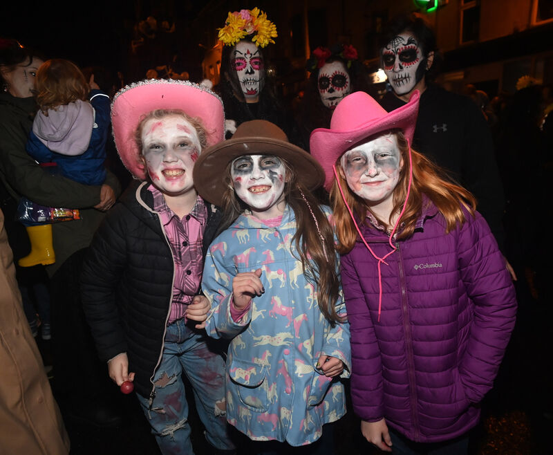 Ellie Kennedy, Kate O'Riordan and Katie O'Rourke at the Dragon of Shandon parade in Cork tonight. Picture; Eddie O'Hare Ellie Kennedy, Kate O'Riordan and Katie O'Rourke at the Dragon of Shandon parade in Cork tonight. Picture; Eddie O'Hare