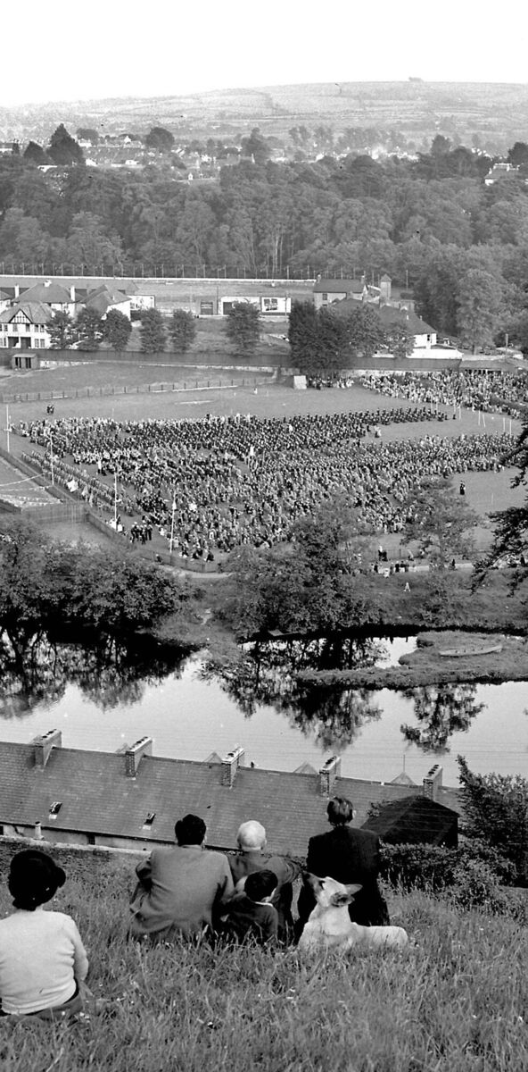 Marian Year open air devotions for primary and secondary school pupils at the Mardyke in Cork city on May 31, 1954