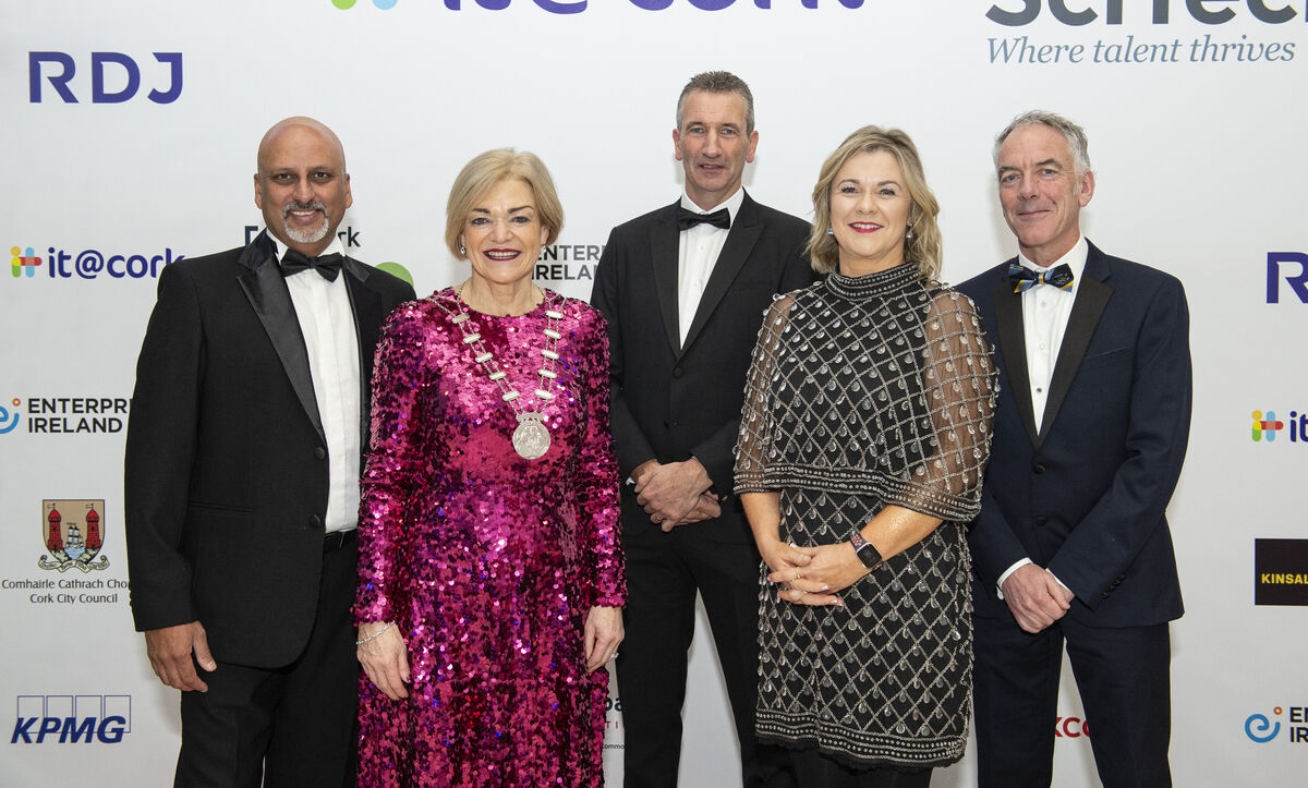 Manjit Gill KerrySciTech Chairperson , Cllr. Deirdre O' Brien Deputy Cork County Mayor, Donagh Kiernan Vice Chair it@cork, Gillian Bergin Chairperson it@cork and Martin Leahy BioMarin at the TIA Leaders Awards 2022 , Rochestown Park Hotel . Photography By Gerard McCarthy.