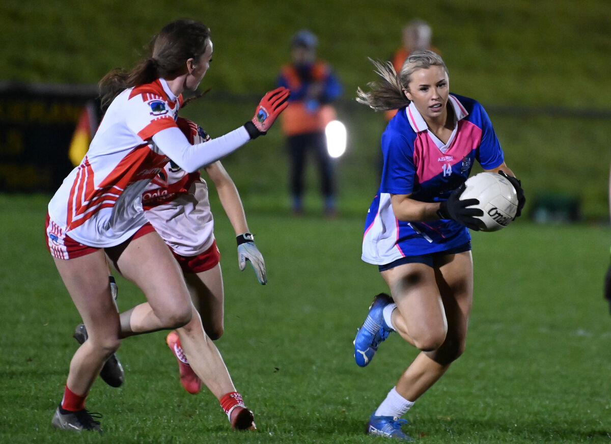 Naomh Aban's Lydia McDonagh goes past Leah Coughlan. Picture: Eddie O'Hare Naomh Aban's Lydia McDonagh goes past Leah Coughlan. Picture: Eddie O'Hare