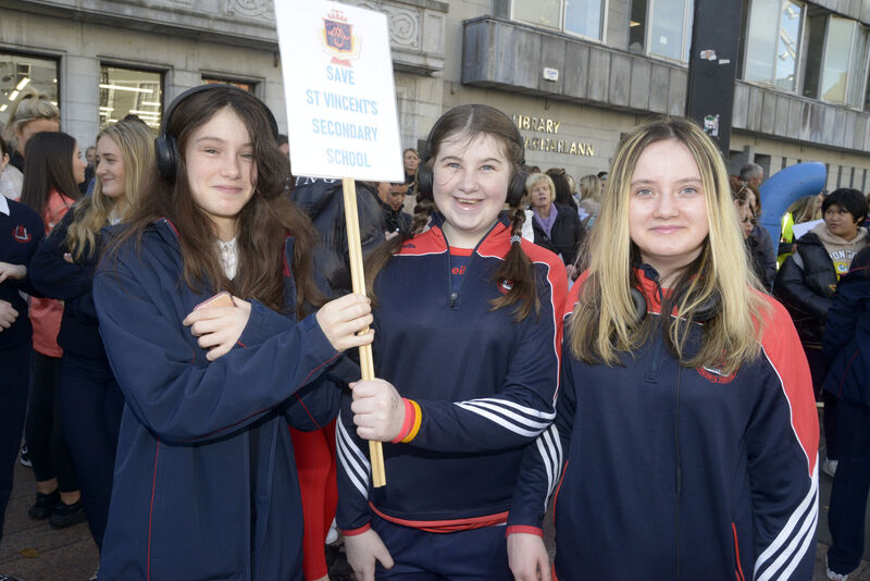 Pictured at a Save St Vincent's secondary school rally at the South Mall Cork city was Mia Doyle, Elphie Collins and Casey O'Conner. Picture Denis Boyle Pictured at a Save St Vincent's secondary school rally at the South Mall Cork city was Mia Doyle, Elphie Collins and Casey O'Conner. Picture Denis Boyle