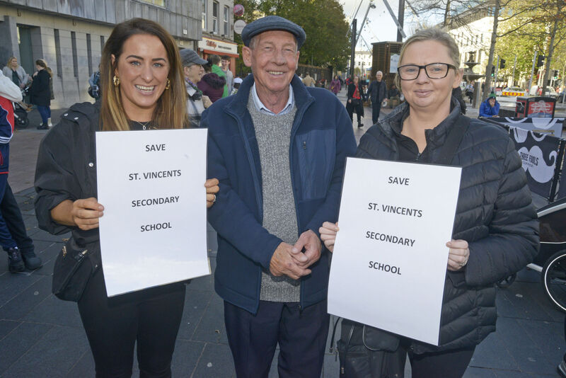 Pictured at a Save St Vincent's secondary school rally at the South Mall Cork city was Stacey Bermingham and Mary Stafford both past pupils and parents with John hayes whose grandaughter attends the school. Picture Denis Boyle Pictured at a Save St Vincent's secondary school rally at the South Mall Cork city was Stacey Bermingham and Mary Stafford both past pupils and parents with John hayes whose grandaughter attends the school. Picture Denis Boyle