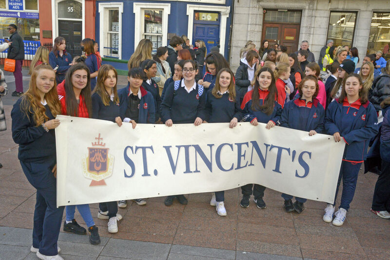 A group of students pictured after marching from St Vincent's secondary school rally to the South Mall. Picture Denis Boyle A group of students pictured after marching from St Vincent's secondary school rally to the South Mall. Picture Denis Boyle