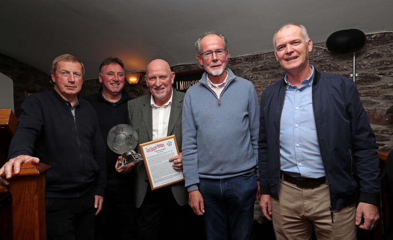 Dave Barry with his friends at the Cork AUL Soccer awards. Picture: Jim Coughlan.
