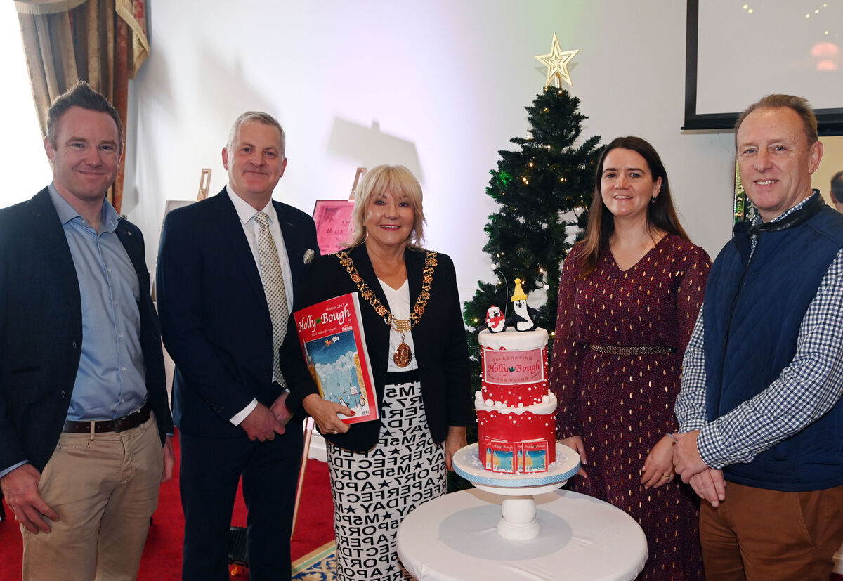 At the launch of the 125th. anniversary edition of the Holly Bough in the Metropole Hotel, Cork, where they were pictured also with a special cake were (from left) Mikie Sheehan, managing director, Irish Examiner & The Echo; John Dolan, editor, the Holly Bough; Cllr. Deirdre Forde, Lord Mayor of Cork; Karen O'Donoghue, marketing director, Irish Examiner Group, and Eoghan Dinan, deputy editor, The Echo. At the launch of the 125th. anniversary edition of the Holly Bough in the Metropole Hotel, Cork, where they were pictured also with a special cake were (from left) Mikie Sheehan, managing director, Irish Examiner & The Echo; John Dolan, editor, the Holly Bough; Cllr. Deirdre Forde, Lord Mayor of Cork; Karen O'Donoghue, marketing director, Irish Examiner Group, and Eoghan Dinan, deputy editor, The Echo.