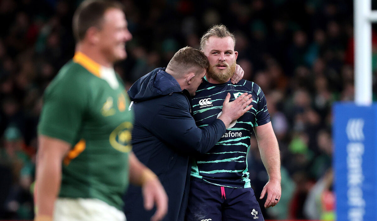 Tadhg Furlong nd Finlay Bealham celebrate after the South Africa win. Picture: INPHO/Bryan Keane Tadhg Furlong nd Finlay Bealham celebrate after the South Africa win. Picture: INPHO/Bryan Keane