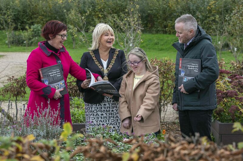 Jennifer Patrice O’Halloran Down Syndrome Cork Field of Dreams representative shows some gardening techniques to Lord Mayor of Cork Cllr. Deirdre Forde, Niamh Twomey, Heritage Officer, Cork City Council and Kevin O’Connor, Senior Planner Cork City Council pictured at the launch of the Cork City Heritage and Biodiversity Plan at Down Syndrome Cork Field of Dreams. Jennifer Patrice O’Halloran Down Syndrome Cork Field of Dreams representative shows some gardening techniques to Lord Mayor of Cork Cllr. Deirdre Forde, Niamh Twomey, Heritage Officer, Cork City Council and Kevin O’Connor, Senior Planner Cork City Council pictured at the launch of the Cork City Heritage and Biodiversity Plan at Down Syndrome Cork Field of Dreams.