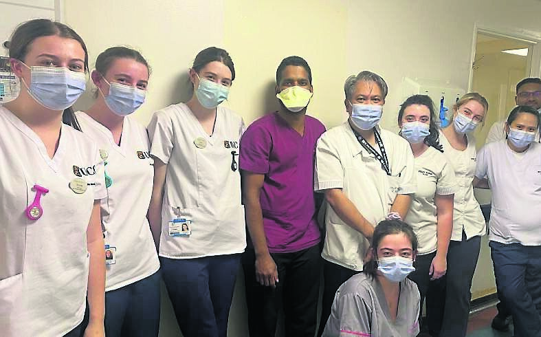 CUH nurses who helped care for Mick Finn, from left, Una Rafter, Kelli Oldham, Emma Mooney, Tinto Alex, Sam Baricaua, Maria Cahill, Aine Barry, Kelsey O’Mahony, Eloise Baric and Aneesh Augustine CUH nurses who helped care for Mick Finn, from left, Una Rafter, Kelli Oldham, Emma Mooney, Tinto Alex, Sam Baricaua, Maria Cahill, Aine Barry, Kelsey O’Mahony, Eloise Baric and Aneesh Augustine