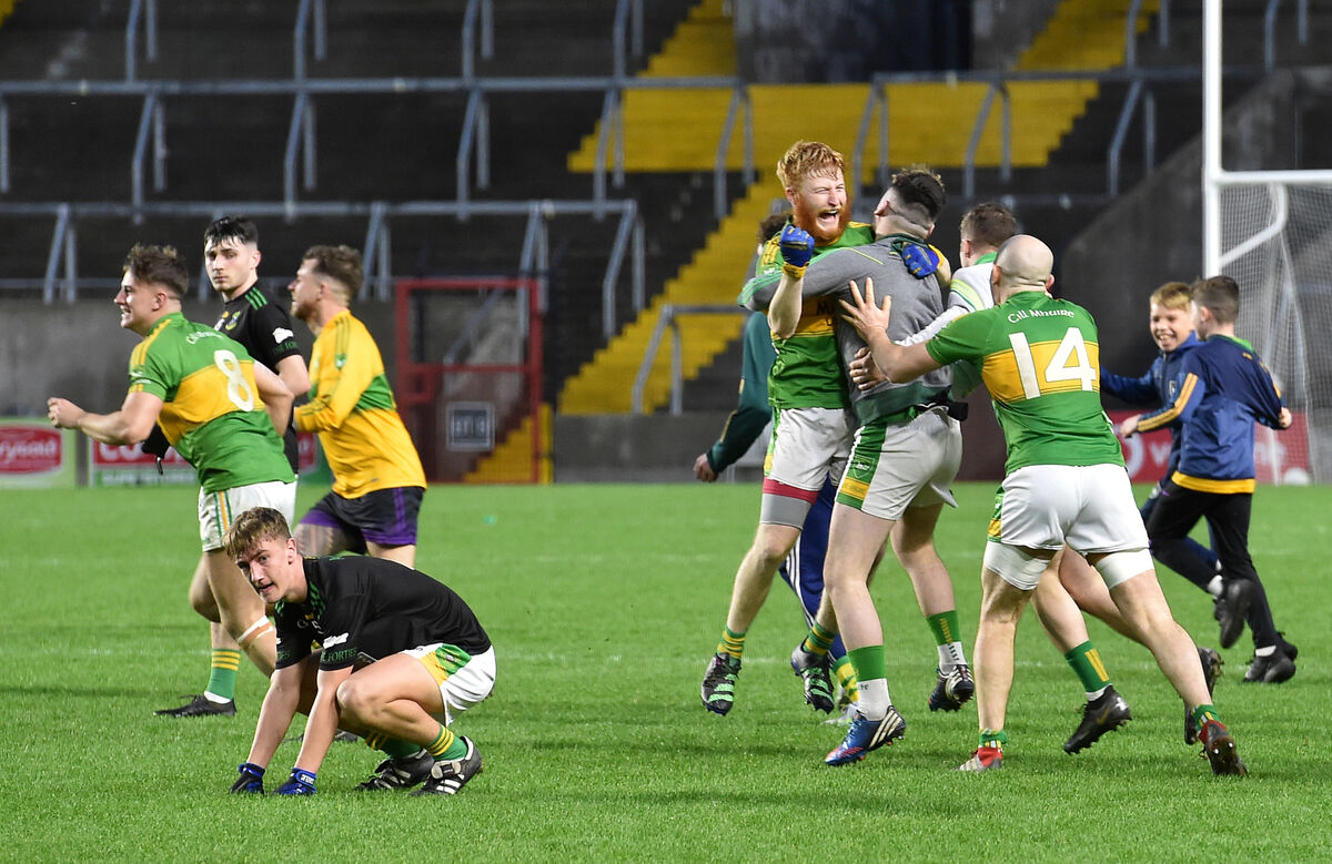  Kilmurry joint captain William Ronan celebrates with his team after their victory over Cobh in the Bon Secours Cork County Junior A football championship final at Páirc Uí Chaoimh. Picture Dan Linehan