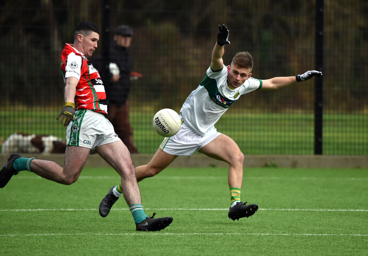 Ballincollig's Darren Murphy shoots from St Michael's Ross Colman during the U21 A football final. Picture: Eddie O'Hare Ballincollig's Darren Murphy shoots from St Michael's Ross Colman during the U21 A football final. Picture: Eddie O'Hare
