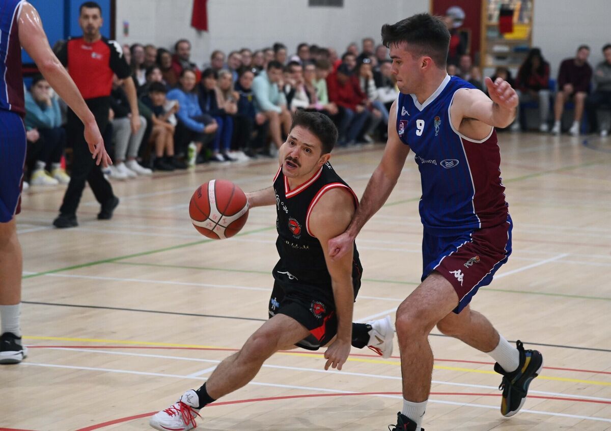 Emporium Cork Basketball's Pau Camí Galera being challenged by University of Galway Maree's Eoin Rockall in the Men's Super League at Ballincollig CS. Emporium Cork Basketball's Pau Camí Galera being challenged by University of Galway Maree's Eoin Rockall in the Men's Super League at Ballincollig CS.