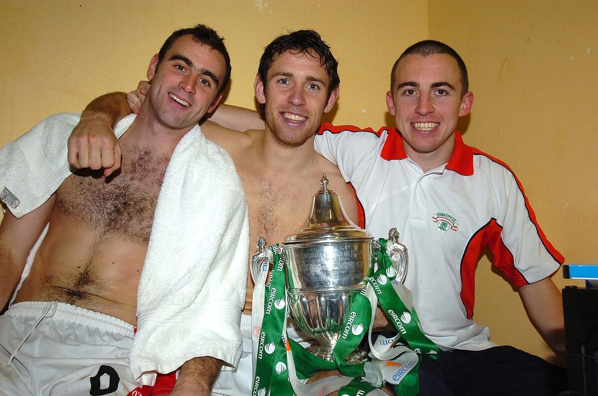 Celebration time in Cork City's dressingroom after City defeated Derry City to clinch the Eircom League trophy, from left: Dan Murray, Alan Bennett and Neal Horgan.Pic: Brian Lougheed Celebration time in Cork City's dressingroom after City defeated Derry City to clinch the Eircom League trophy, from left: Dan Murray, Alan Bennett and Neal Horgan.Pic: Brian Lougheed