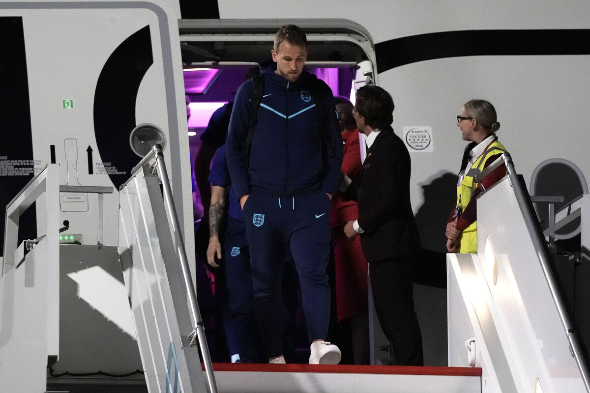 Harry Kane and the England team arrives at Hamad International Airport in Doha, Qatar, ahead of the upcoming World Cup. Picture: AP Photo/Hassan Ammar