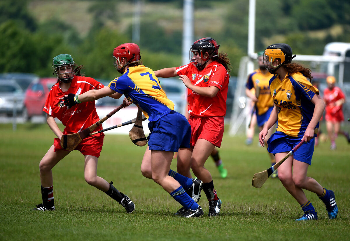 Clare Mary O'Connor tries to halt the progress of Cork corner-forward Cliona Healy in an U16 game. Picture: Larry Cummins. Clare Mary O'Connor tries to halt the progress of Cork corner-forward Cliona Healy in an U16 game. Picture: Larry Cummins.